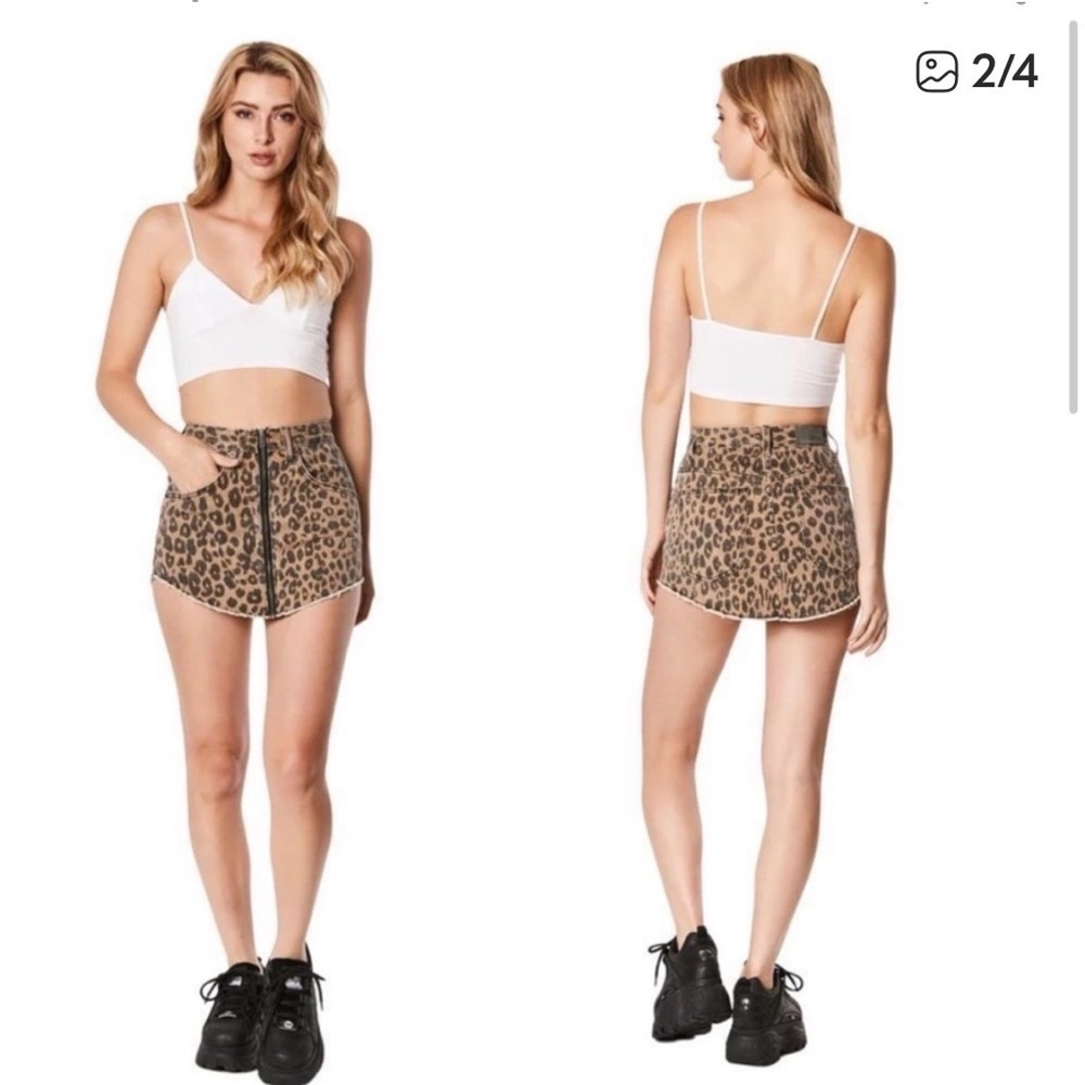 Y2K.Carmar Denim "Beatrice" Leopard Print Zip Front Mini Skirt